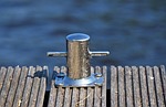 bollard, mooring, mooring bollard, water, boat, ship, nautical, nautical equipment, harbor, marina, maritime, wharf, nature, jetty, quay, dock, blue boat